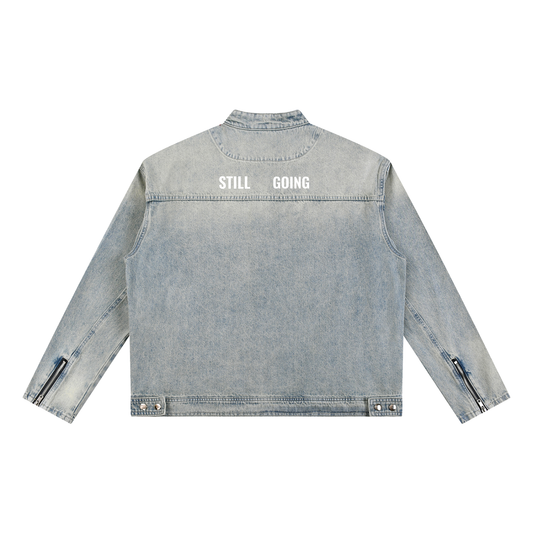 Vintage Wash Zip Denim Jacket by ODMPOD