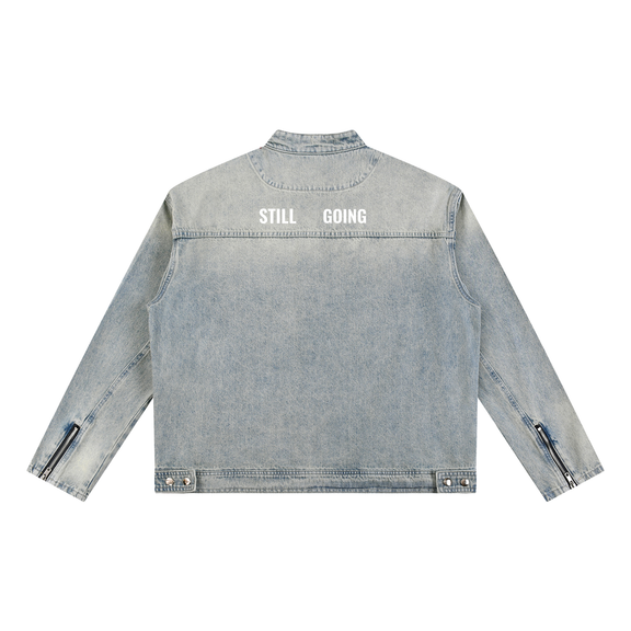 Vintage Wash Zip Denim Jacket by ODMPOD