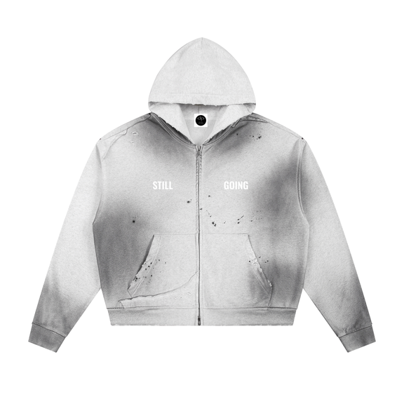 Sun Fade Frayed Raw Edge Fleece Zip Hoodie by ODMPOD