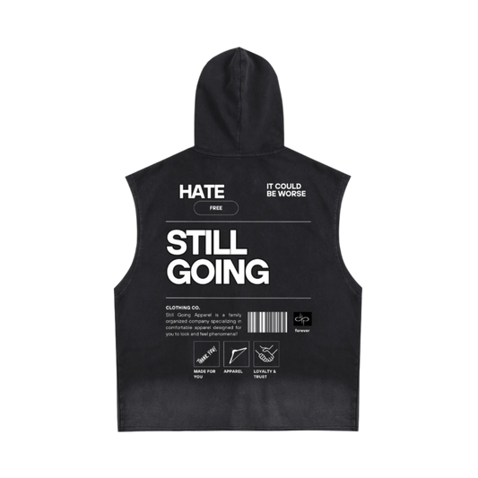"HATE FREE" Vintage Washed Zip-Up Hooded Tank Top