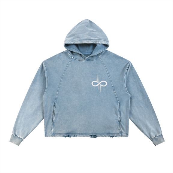 Vintage Washed Frayed-Hem Hoodie by ODMPOD