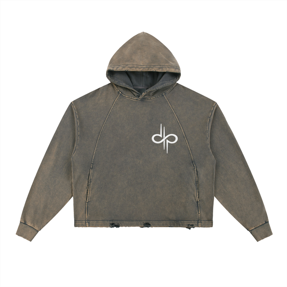Vintage Washed Frayed-Hem Hoodie by ODMPOD