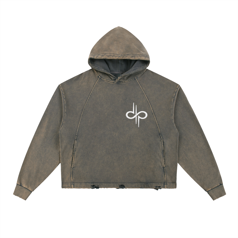 Vintage Washed Frayed-Hem Hoodie by ODMPOD