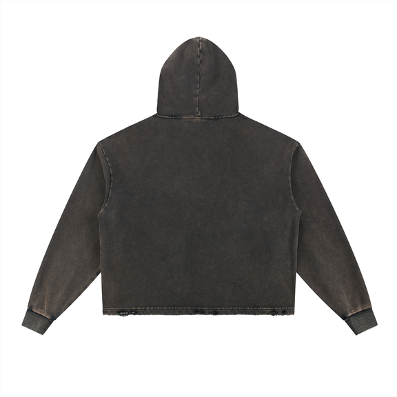 Vintage Washed Frayed-Hem Hoodie by ODMPOD