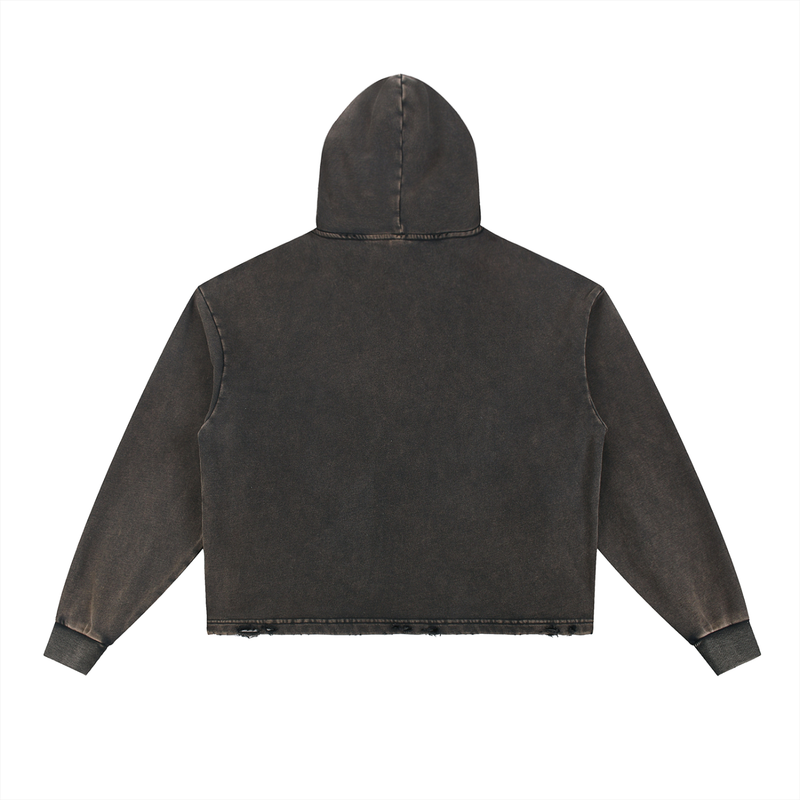 Vintage Washed Frayed-Hem Hoodie by ODMPOD