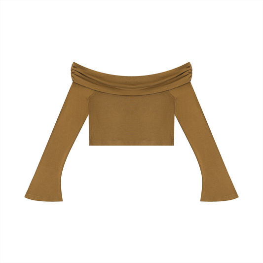 Women's Off-the-Shoulder Bell Sleeve Crop T-Shirt by ODMPOD