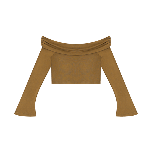 Women's Off-the-Shoulder Bell Sleeve Crop T-Shirt by ODMPOD