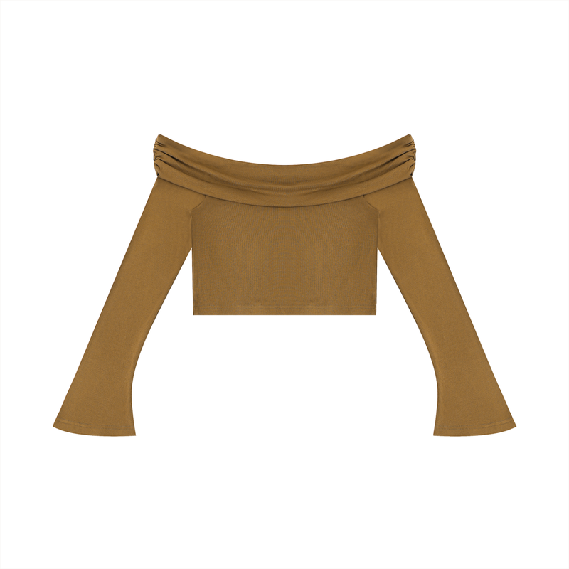 Women's Off-the-Shoulder Bell Sleeve Crop T-Shirt by ODMPOD