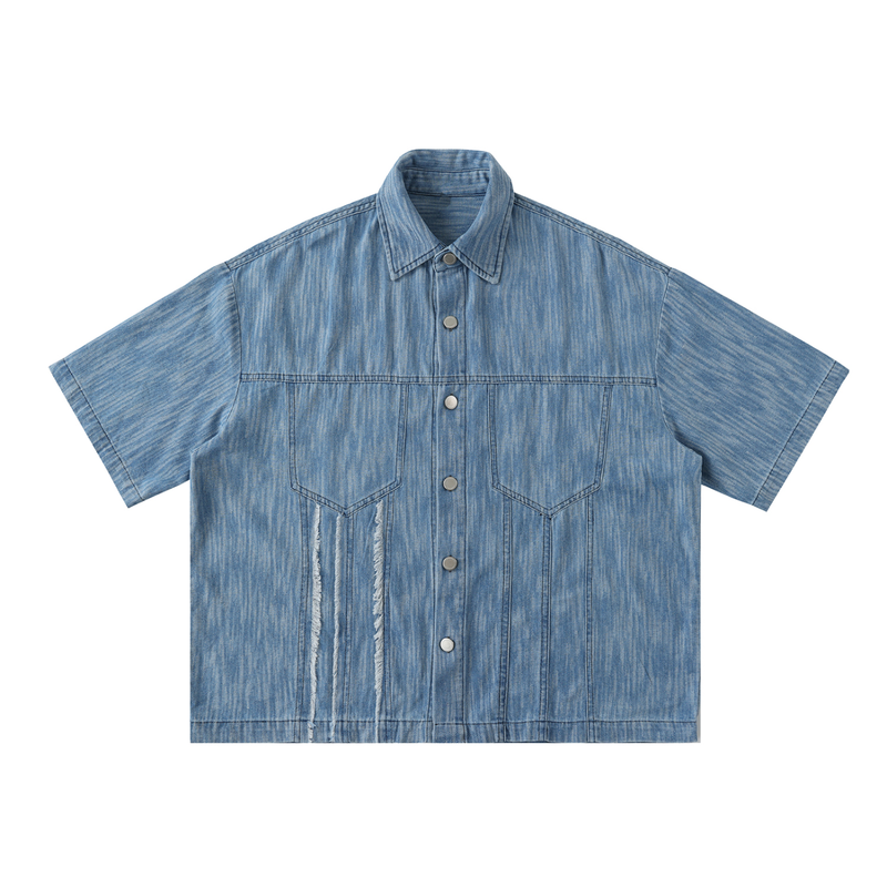 Distressed Wash Short-Sleeve Shirt by ODMPOD