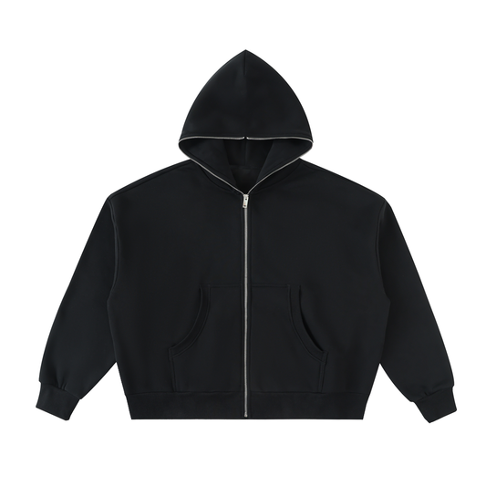 Fleeced Full-Zip Boxy Hoodie by ODMPOD