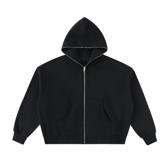 Fleeced Full-Zip Boxy Hoodie by ODMPOD