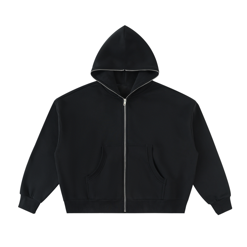 Fleeced Full-Zip Boxy Hoodie by ODMPOD