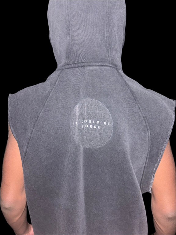 "WORDS HAVE POWER" Snow Washed Sleeveless Hoodie by ODMPOD