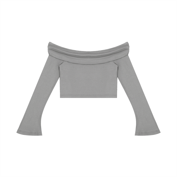 Women's Off-the-Shoulder Bell Sleeve Crop T-Shirt by ODMPOD