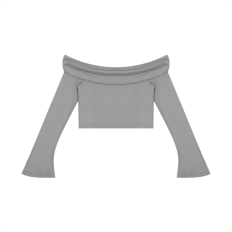 Women's Off-the-Shoulder Bell Sleeve Crop T-Shirt by ODMPOD
