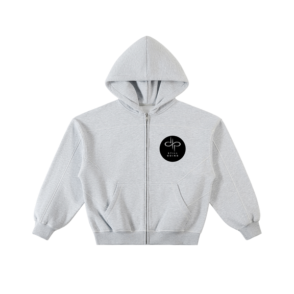 Contrast-Stitched Boxy Fleece Zip Hoodie by ODMPOD