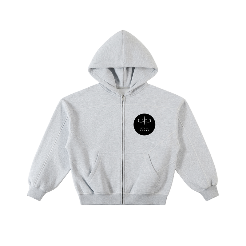 Contrast-Stitched Boxy Fleece Zip Hoodie by ODMPOD