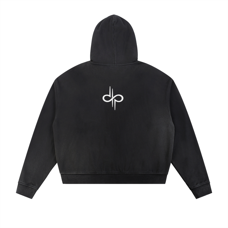 Sun Fade Frayed Raw Edge Fleece Zip Hoodie by ODMPOD