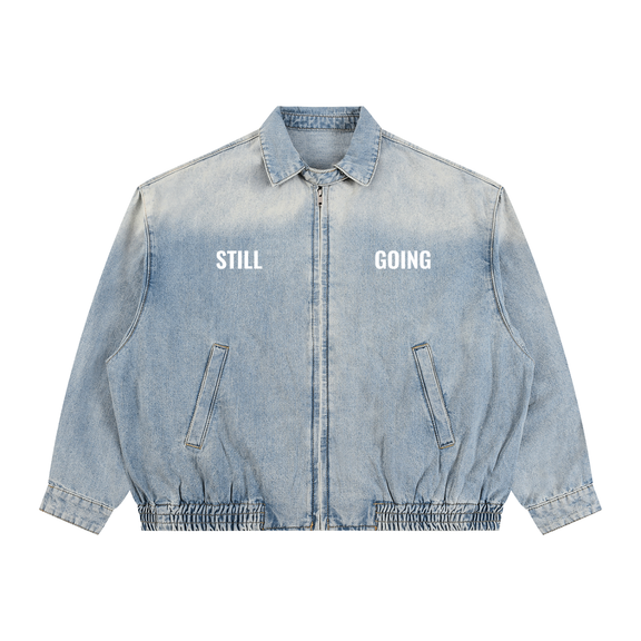 Unisex Vintage Wash Full-Zip Denim Jacket by ODMPOD