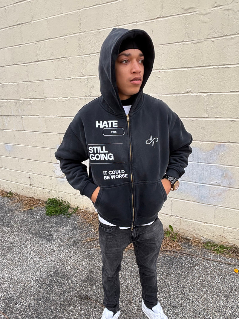 "HATE FREE" Zip- Boxy Hoodie