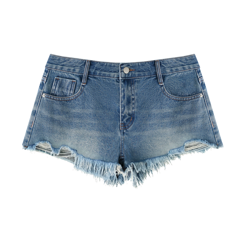 Women's Vintage Wash Raw Hem Denim Shorts by ODMPOD