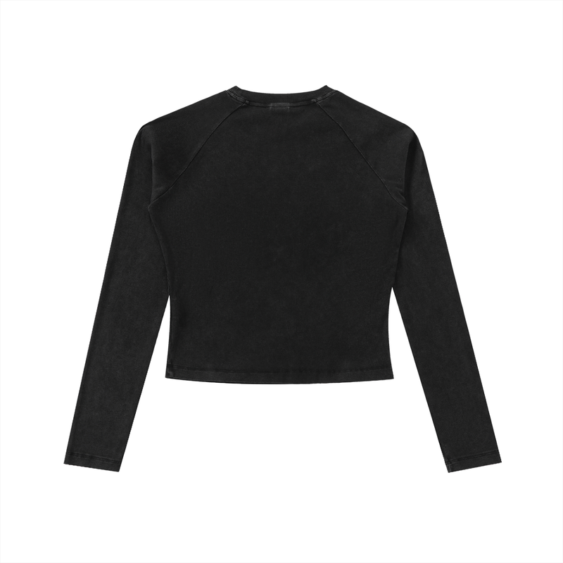 Dyed Washed Raglan Long Sleeve Slim T-Shirt by ODMPOD