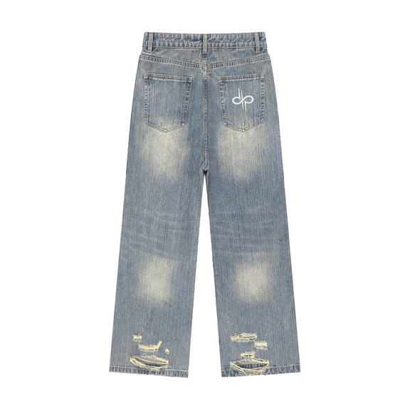Vintage Wash Distressed Denim Jeans by ODMPOD
