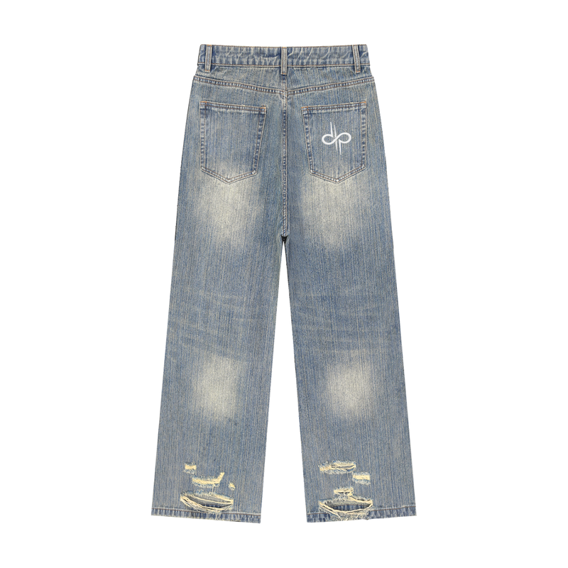 Vintage Wash Distressed Denim Jeans by ODMPOD