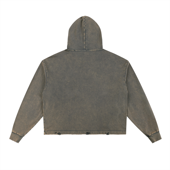 Vintage Washed Frayed-Hem Hoodie by ODMPOD