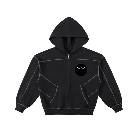 Contrast-Stitched Boxy Fleece Zip Hoodie by ODMPOD