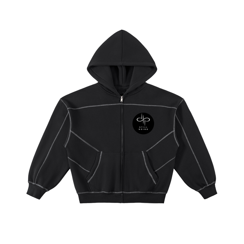 Contrast-Stitched Boxy Fleece Zip Hoodie by ODMPOD