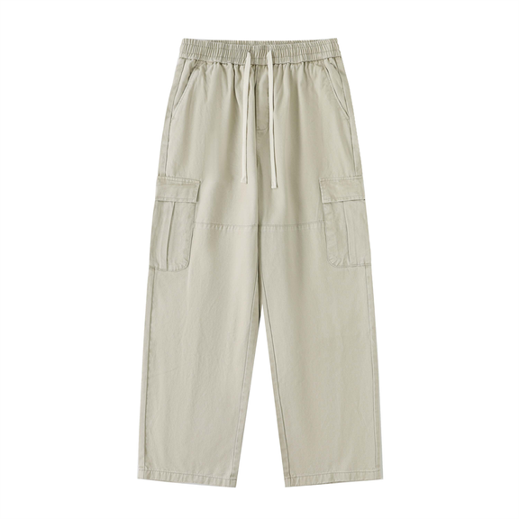 Drawstring Waist Straight-Leg Cargo Pants by ODMPOD