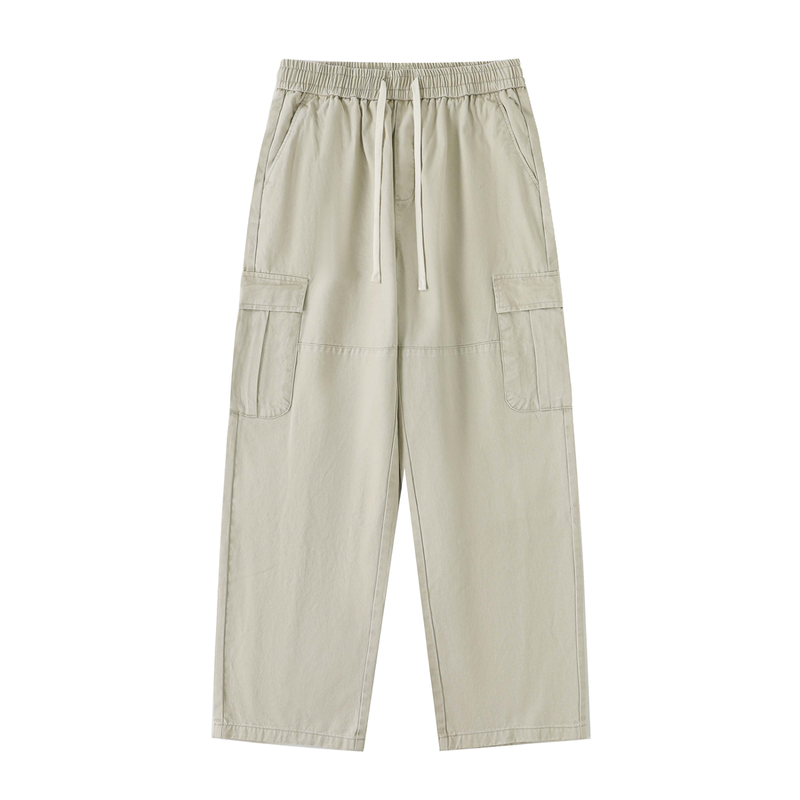 Drawstring Waist Straight-Leg Cargo Pants by ODMPOD