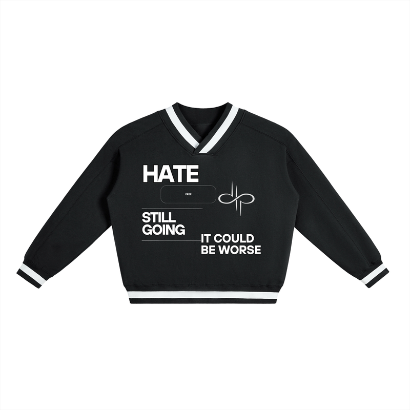 V-Neck Contrast Collar Boxy Sweatshirt by ODMPOD