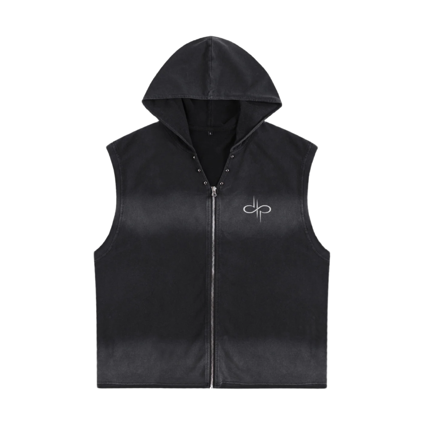 "HATE FREE" Vintage Washed Zip-Up Hooded Tank Top