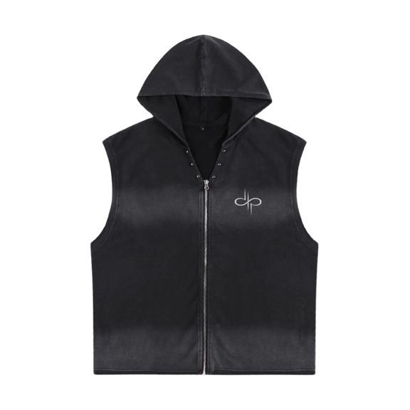 "HATE FREE" Vintage Washed Zip-Up Hooded Tank Top by ODMPOD