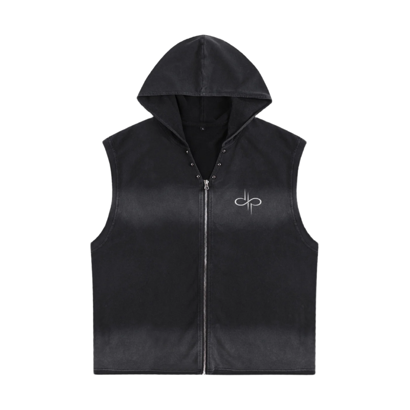 "HATE FREE" Vintage Washed Zip-Up Hooded Tank Top by ODMPOD