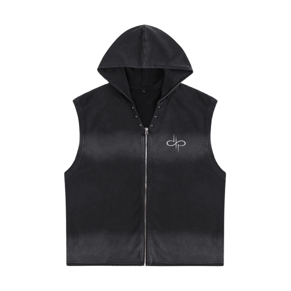 "HATE FREE" Vintage Washed Zip-Up Hooded Tank Top by ODMPOD