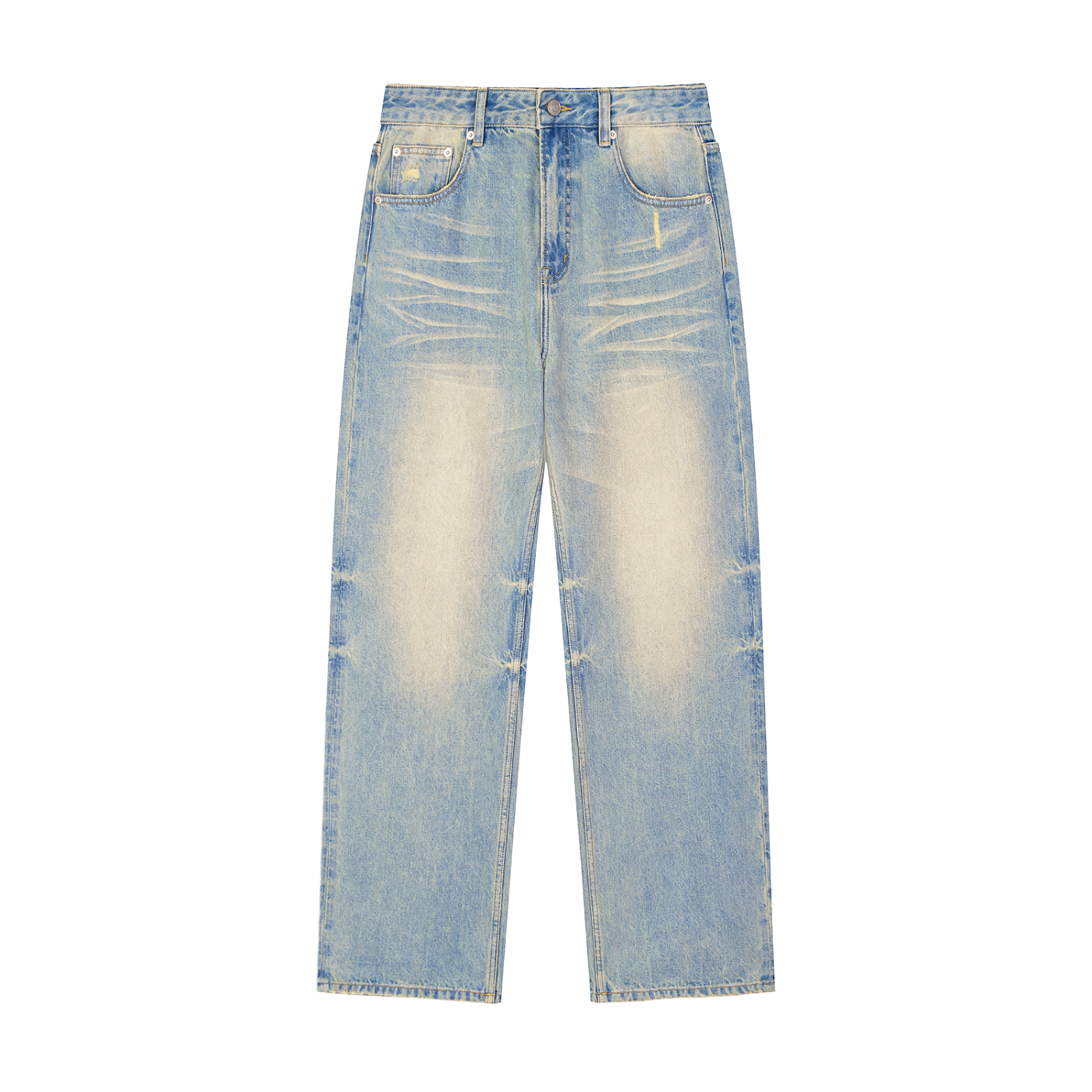Sun Fade Raw Hem Denim Jeans by ODMPOD