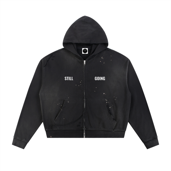 Sun Fade Frayed Raw Edge Fleece Zip Hoodie by ODMPOD
