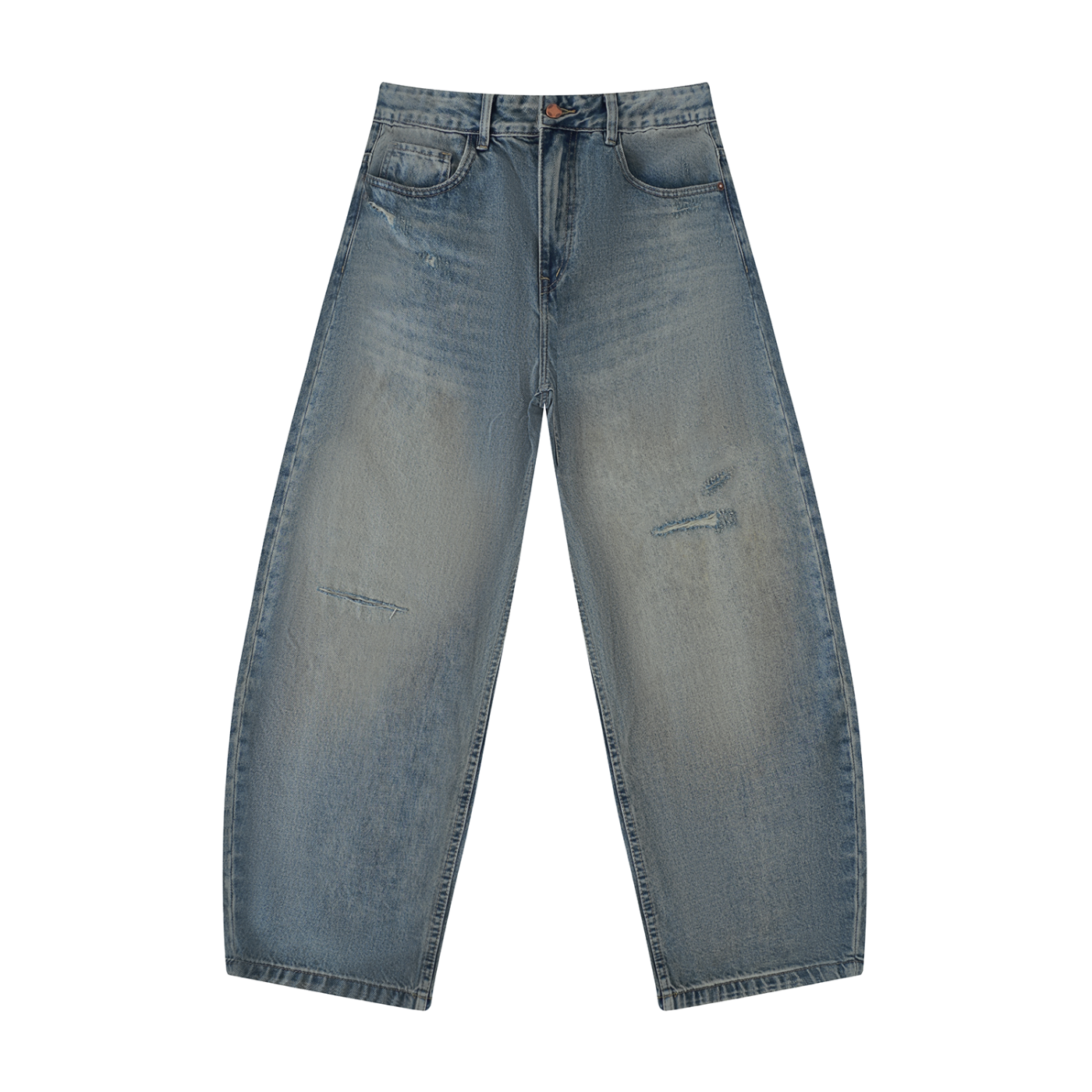 Men's Distressed Barrel Leg Jeans by ODMPOD