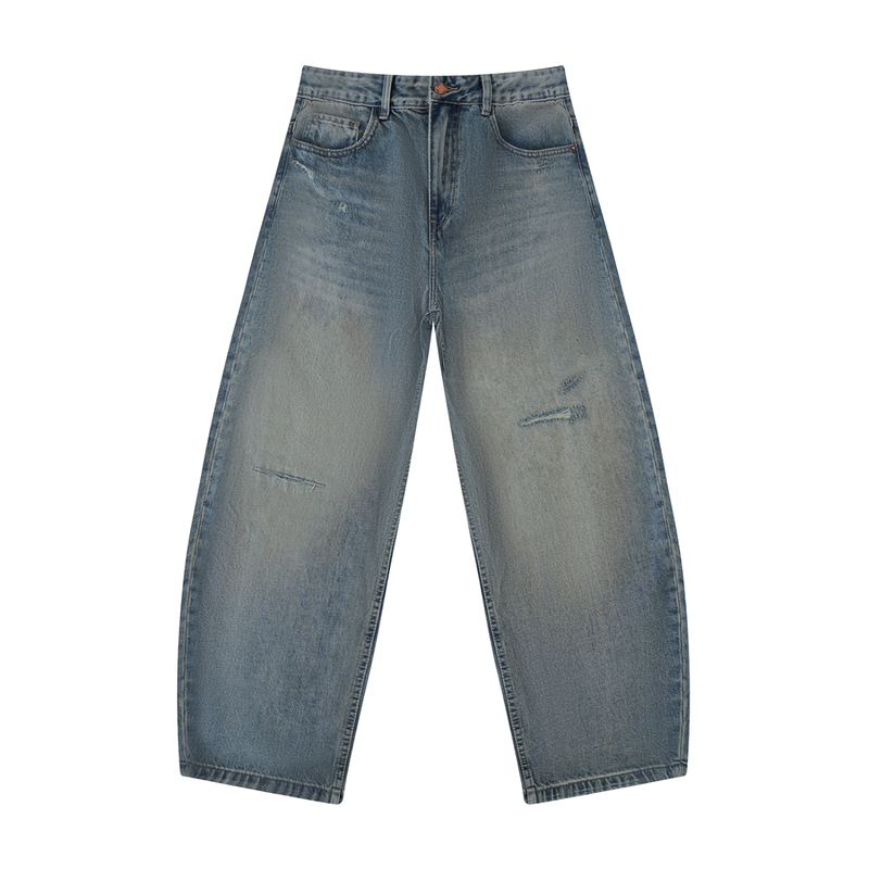 Men's Distressed Barrel Leg Jeans by ODMPOD