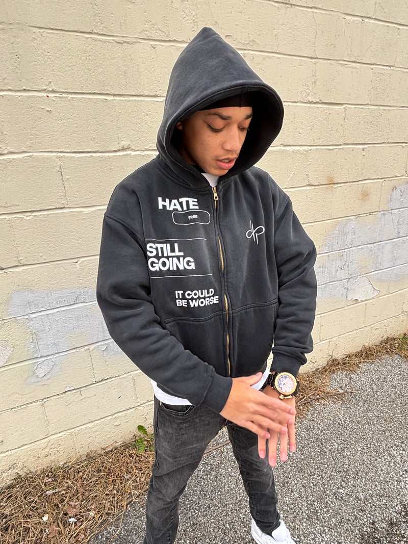 "HATE FREE" Zip- Boxy Hoodie