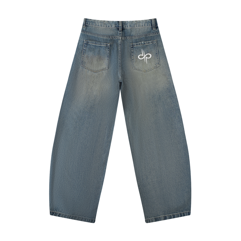 Men's Distressed Barrel Leg Jeans by ODMPOD