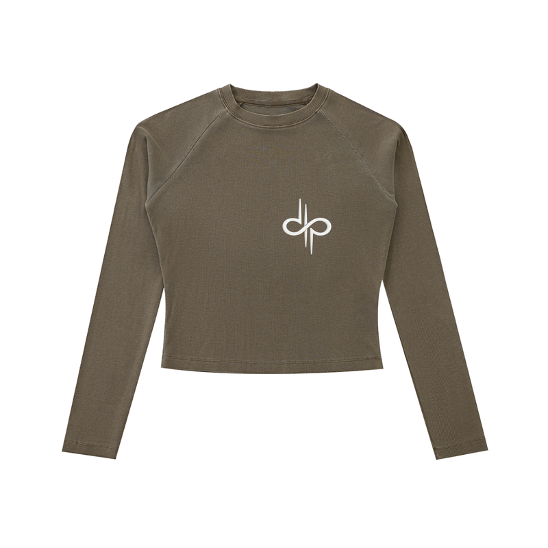 Dyed Washed Raglan Long Sleeve Slim T-Shirt by ODMPOD