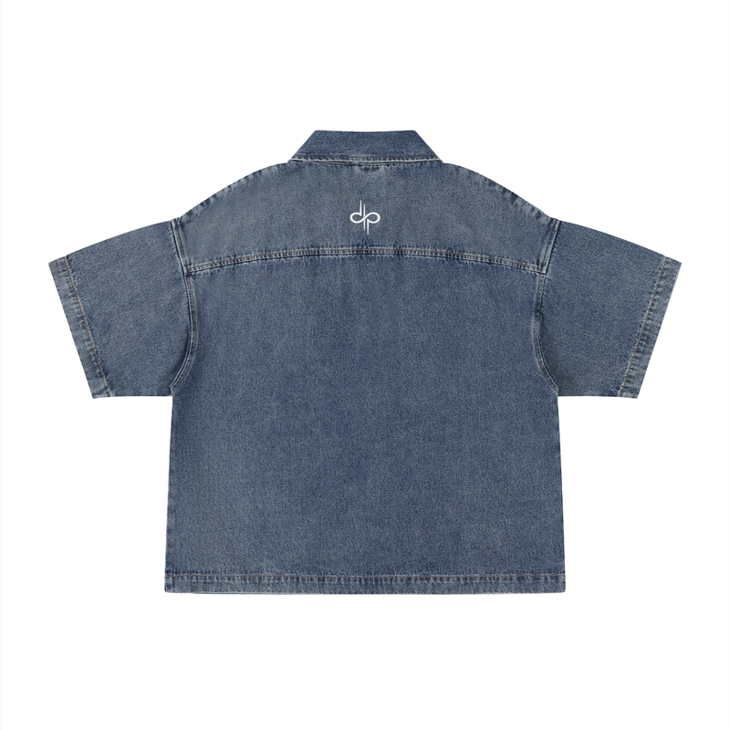 Unisex Vintage Wash Boxy Quarter-Zip Denim Shirt by ODMPOD