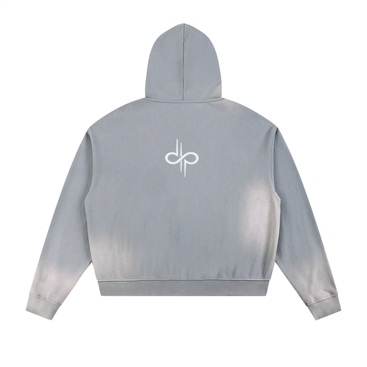 Sun Fade Frayed Raw Edge Fleece Zip Hoodie by ODMPOD