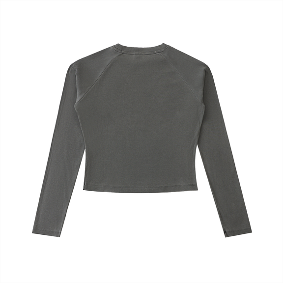 Dyed Washed Raglan Long Sleeve Slim T-Shirt by ODMPOD
