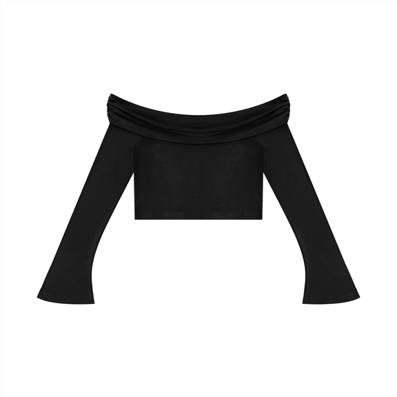 Women's Off-the-Shoulder Bell Sleeve Crop T-Shirt by ODMPOD