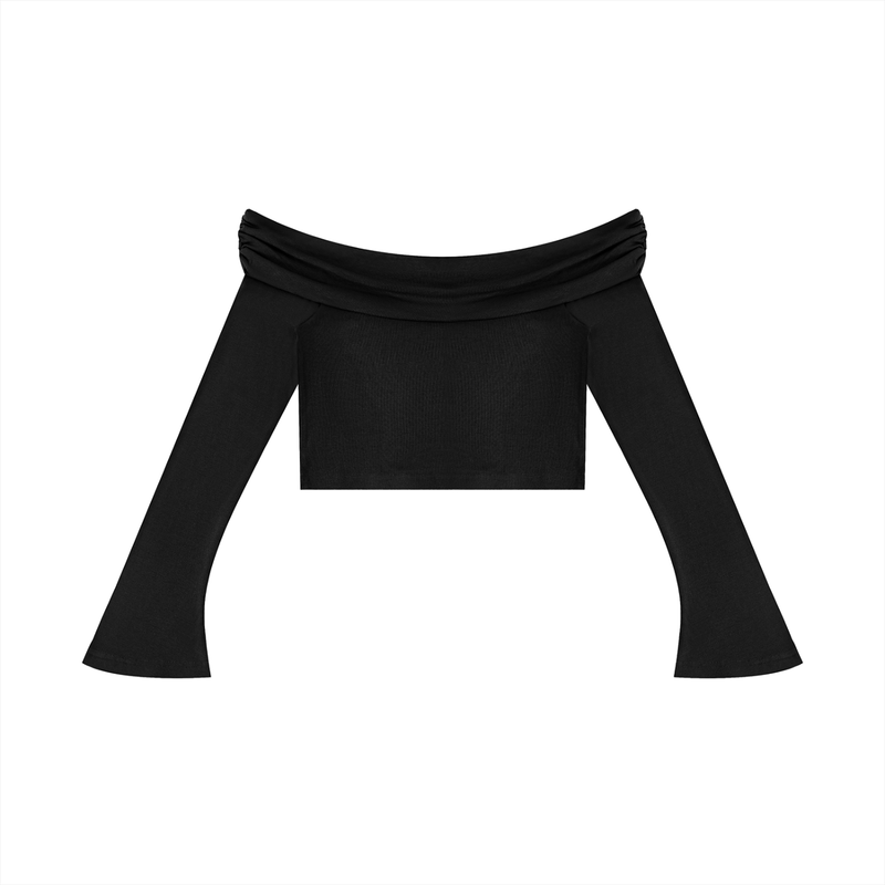 Women's Off-the-Shoulder Bell Sleeve Crop T-Shirt by ODMPOD